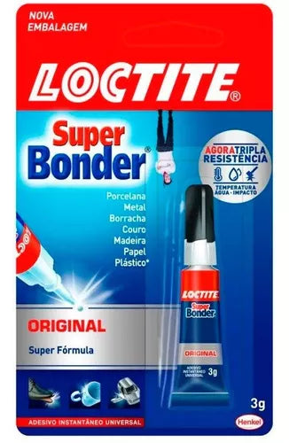 SUPER BONDER LOCTITE ORIGINAL COLA PLÁSTICO METAL MADEIRA 3G